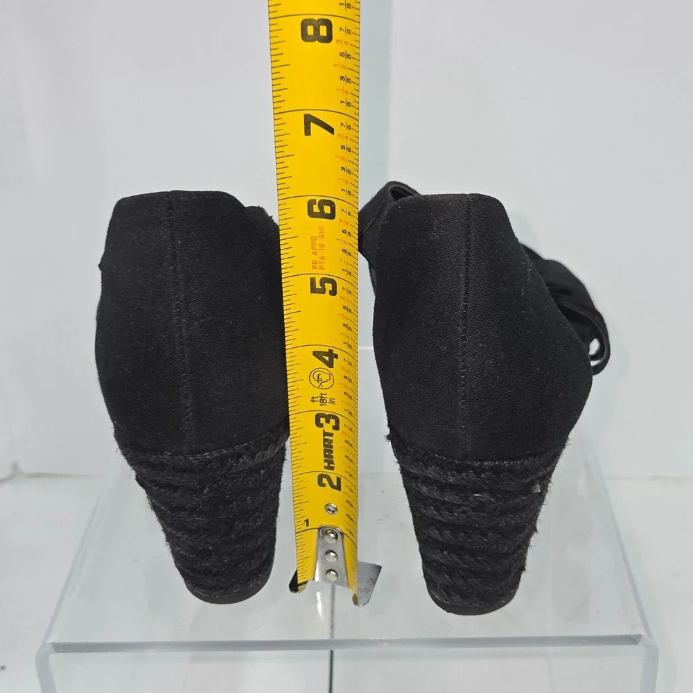 Lauren Ralph Lauren Kelcie Black Canvas Wedge Espadrille Sandals Womens 9B AC658